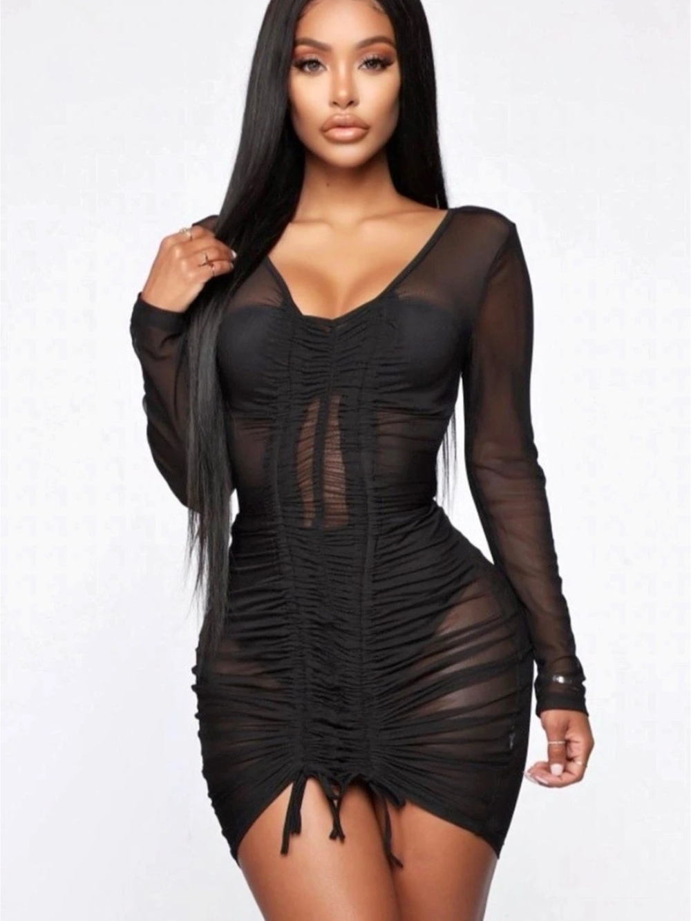 NWT Fashion Nova Video Girl Black Mesh Bodycon Mini Dress Size L